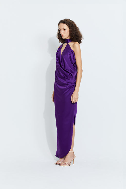 Sara Satin Dress in Purple