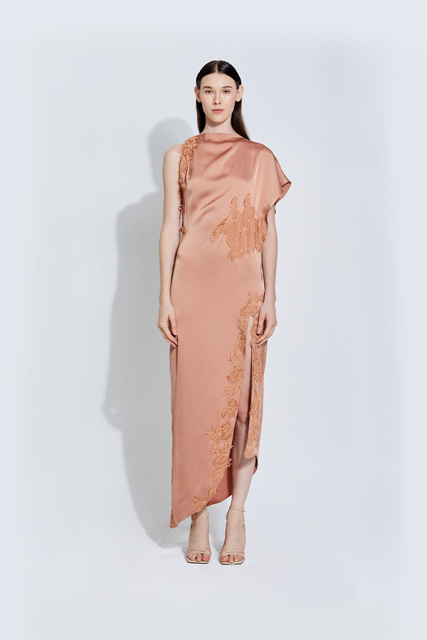 Sinara Satin Combo Dress in Blush