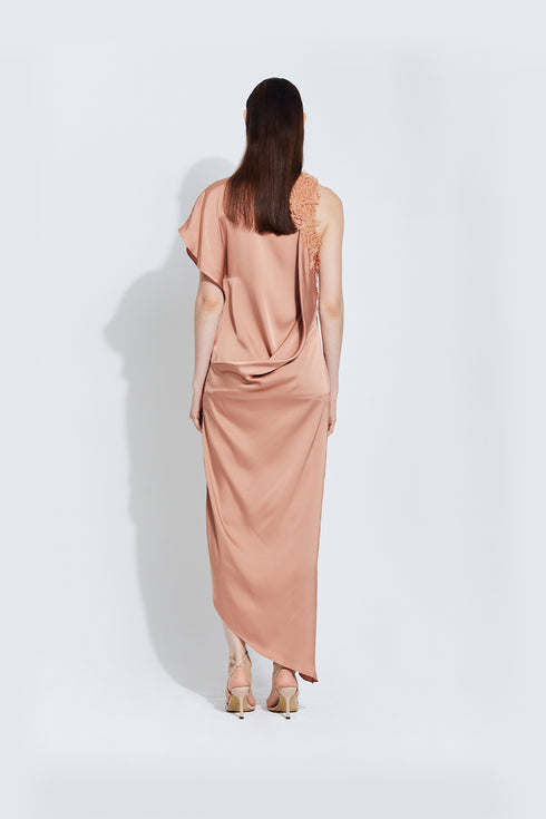 Sinara Satin Combo Dress in Blush