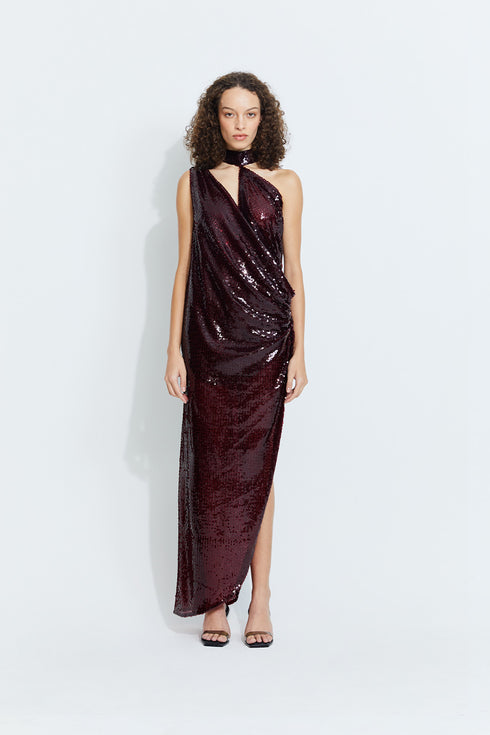 Sara Sequin Dress in Burgundy