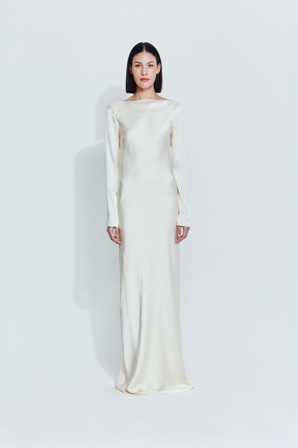 Cassandra Satin Dress in Ivory