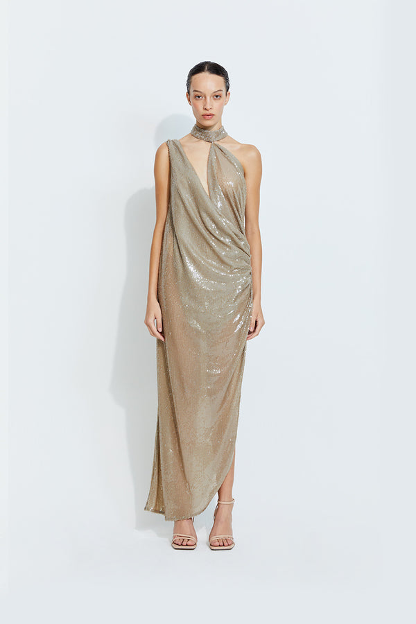 Sara Sequin Dress in Beige