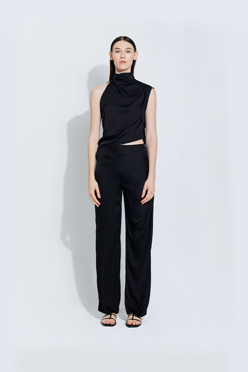 Gabrielle Satin Top in Black