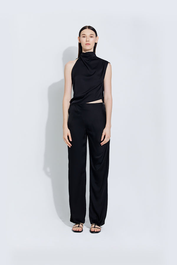 Gabrielle Satin Top in Black