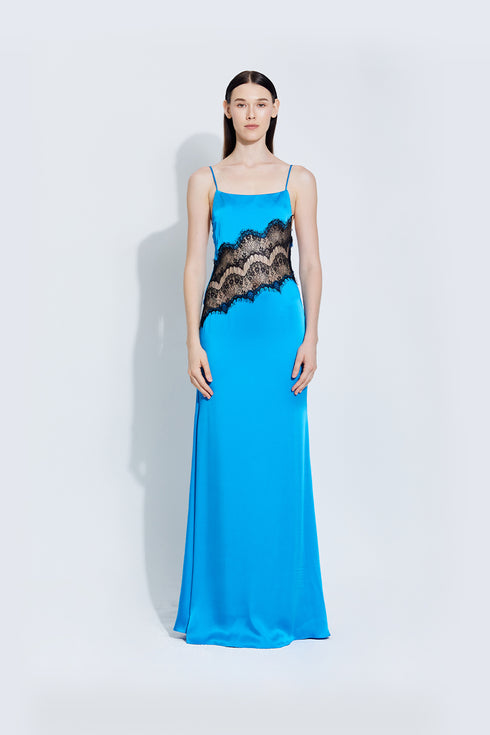 Keenan Satin Dress in Blue