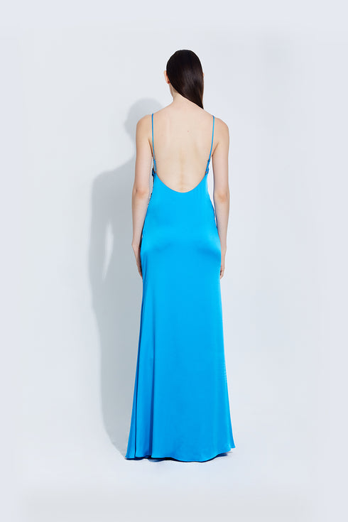 Keenan Satin Dress in Blue