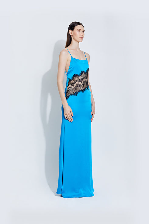 Keenan Satin Dress in Blue