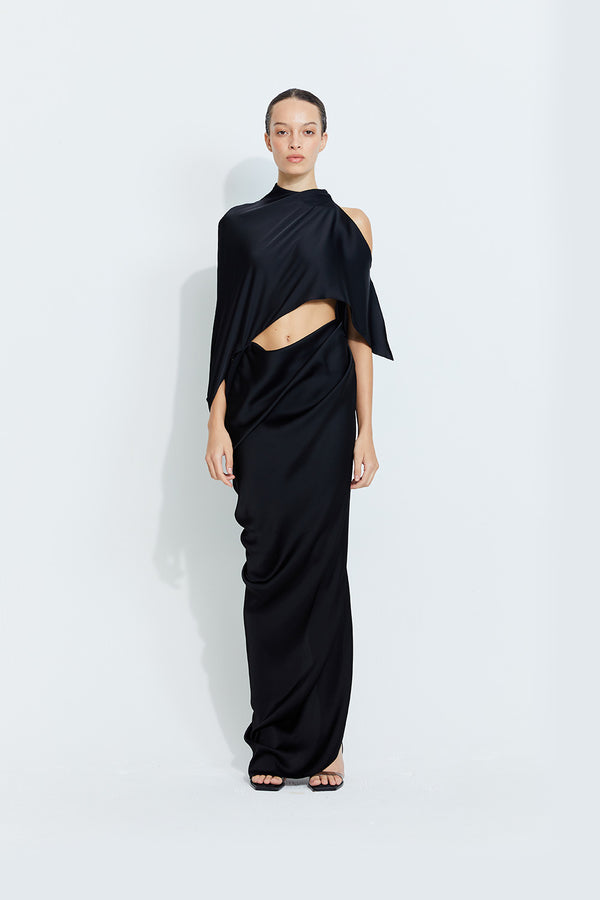 Sophia Satin Dress in Black