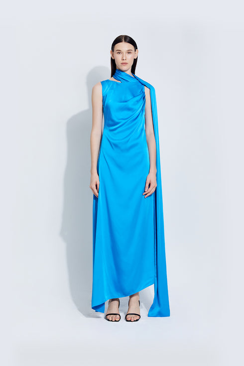 Piper Midi Satin Dress in Blue