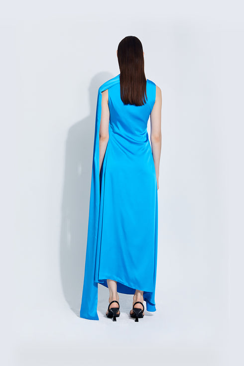 Piper Midi Satin Dress in Blue