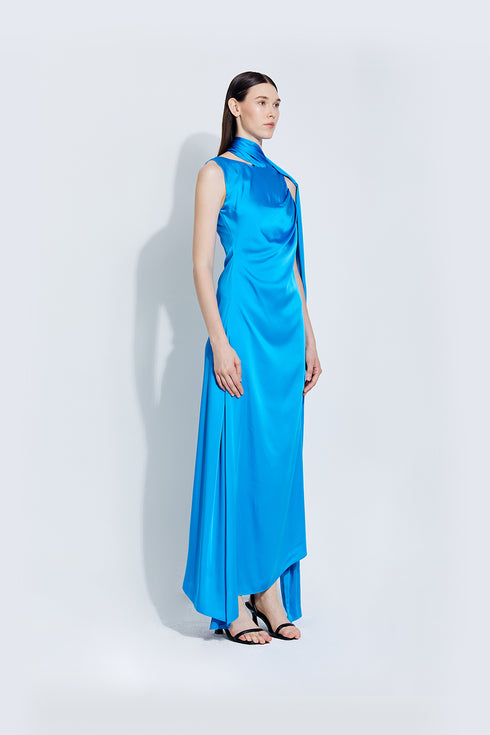 Piper Midi Satin Dress in Blue