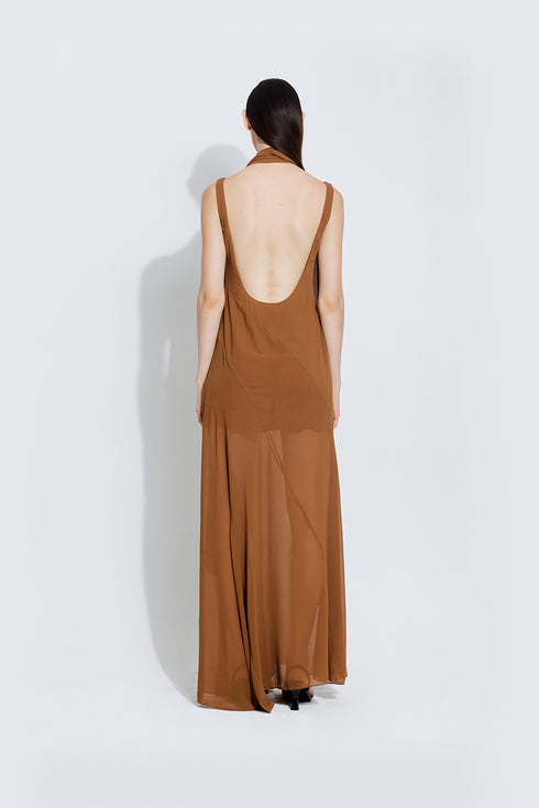 Stella Chiffon Dress in Brown