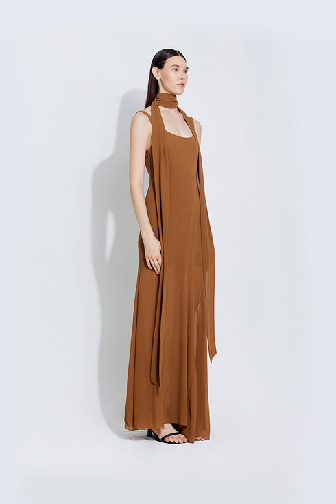 Stella Chiffon Dress in Brown