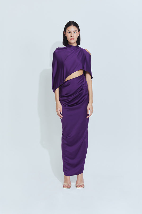 Sophia Satin Dress in Purple