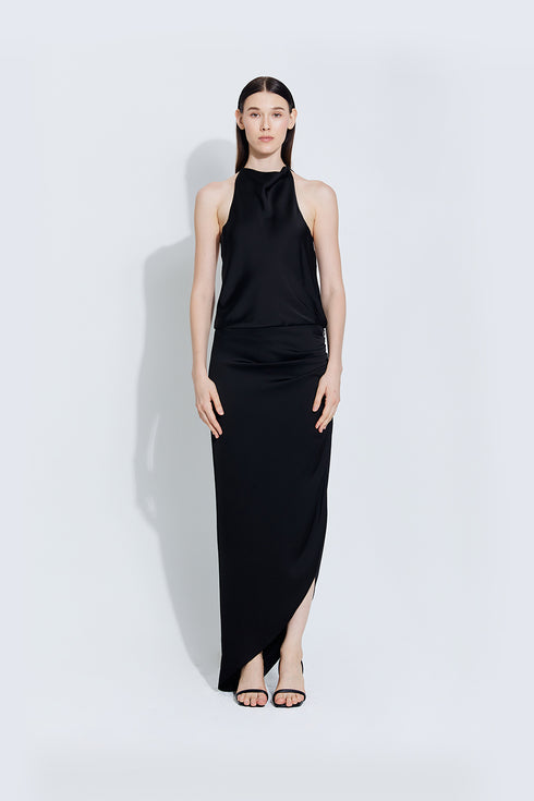 Shayla Satin Dress in Black