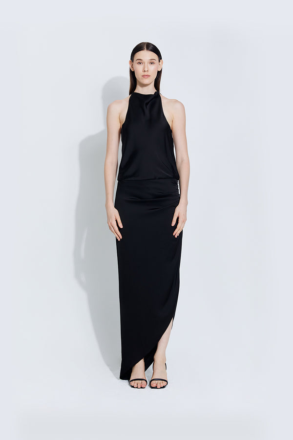 Shayla Satin Dress in Black