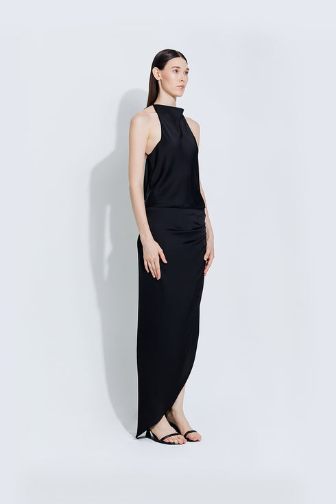 Shayla Satin Dress in Black
