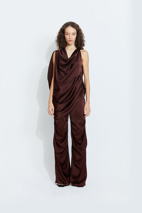 Gwen Satin Pants in Brown