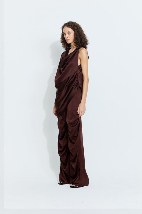 Gwen Satin Pants in Brown