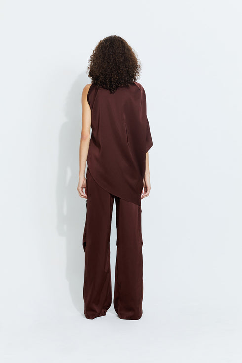 Gwen Satin Pants in Brown