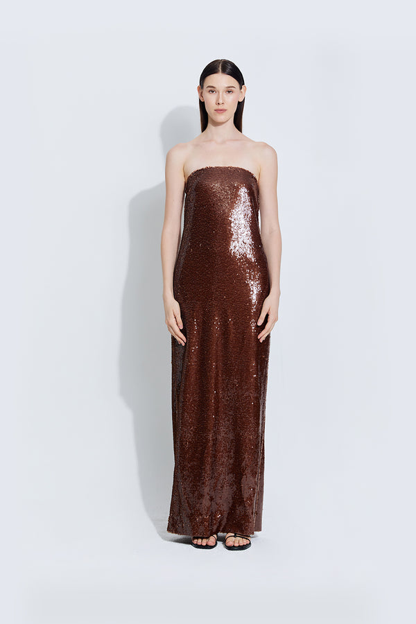 Christine Sequin Dress in Brown