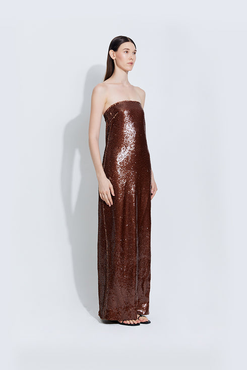 Christine Sequin Dress in Brown