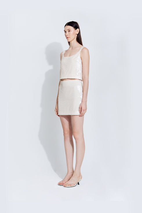 Laura Mini Sequin Skirt in Ivory