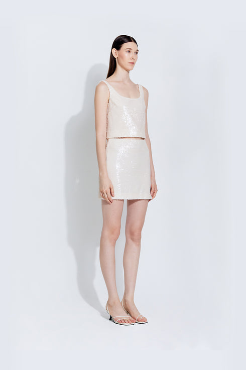 Kara Sequin Top in Ivory