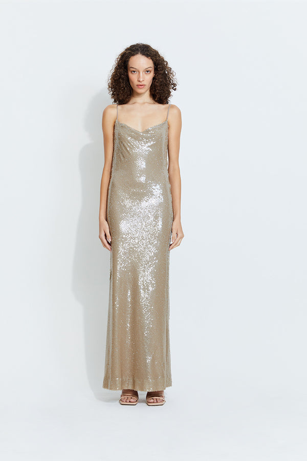 Kendall Sequin Dress in Beige