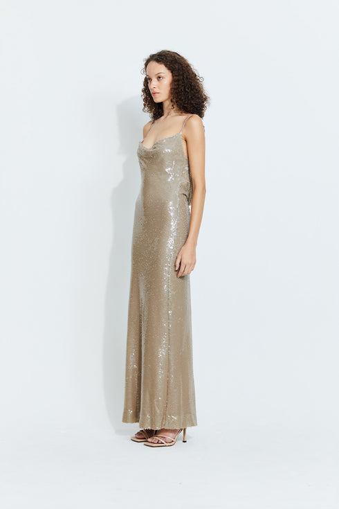 Kendall Sequin Dress in Beige