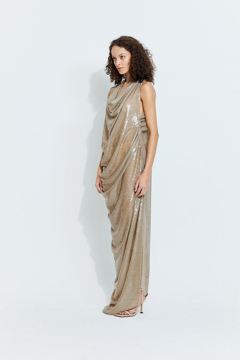 Gwen Sequin Gown in Beige