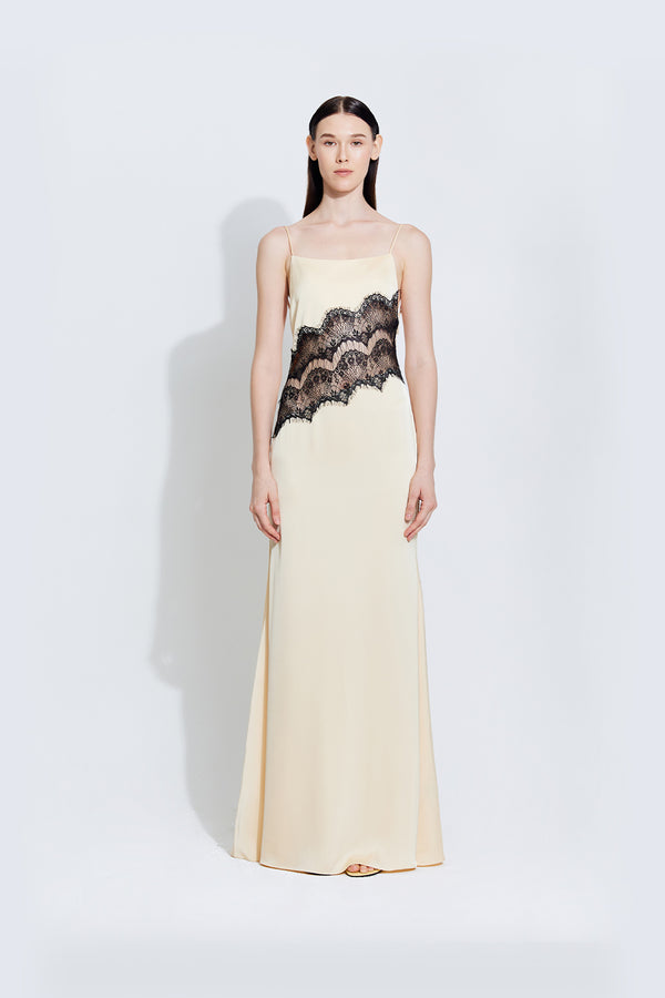 Keenan Satin Dress in Butter Yellow