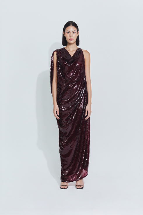 Gwen Sequin Gown in Burgundy