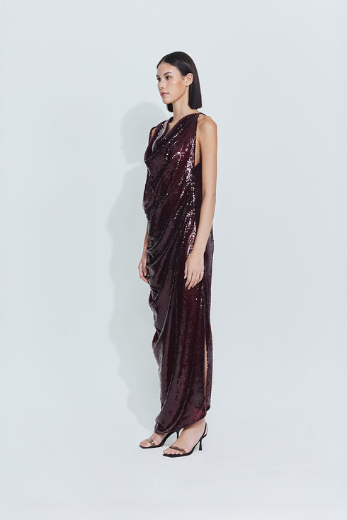 Gwen Sequin Gown in Burgundy