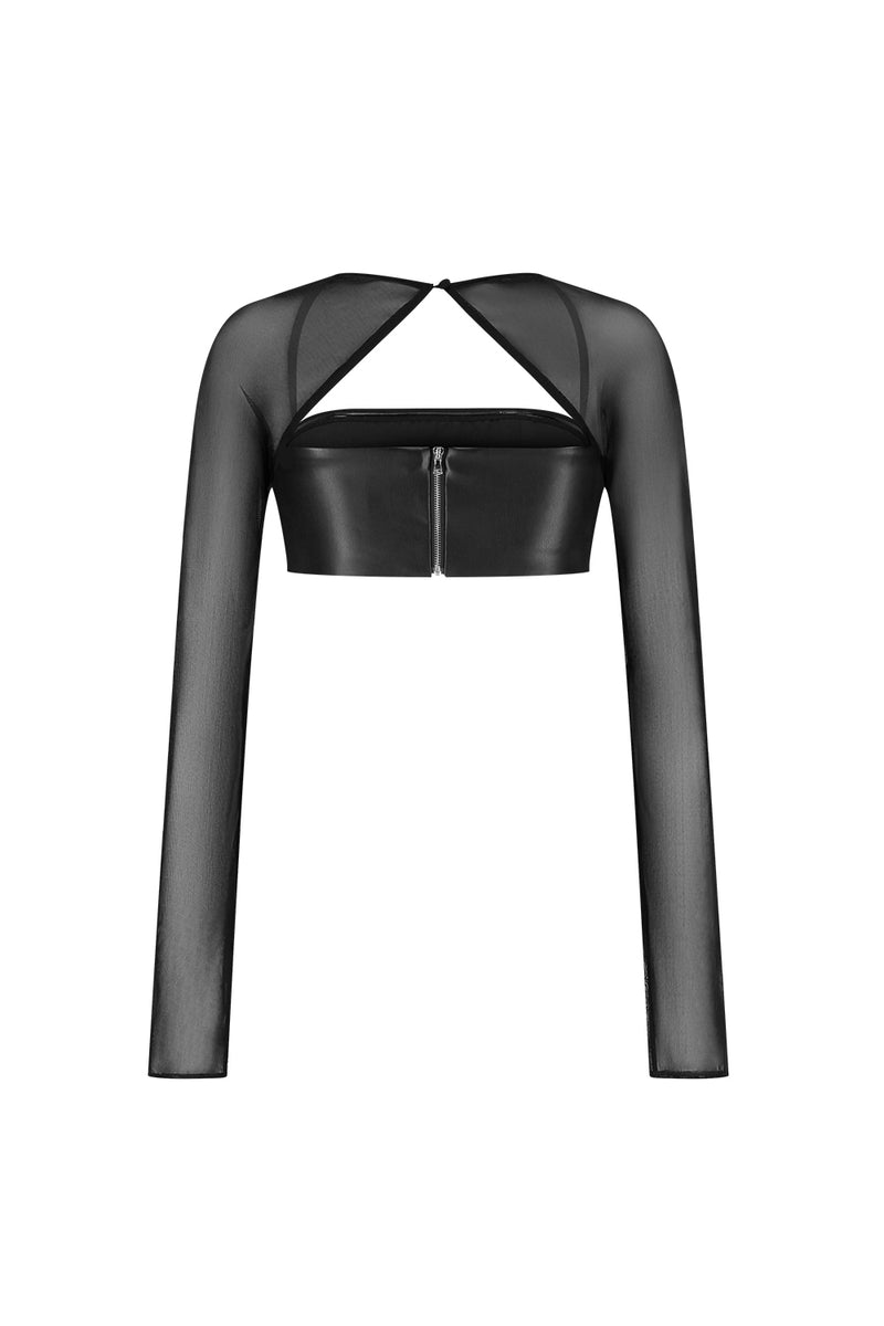 Leather Long-Sleeve Cropped Top – SIRAPOP